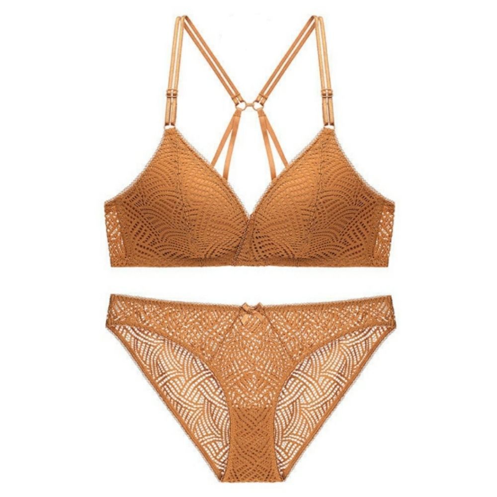 Clementine Crochet-Style Boho Lace Bra and Panty Set in Orange - Picture 4 of 6